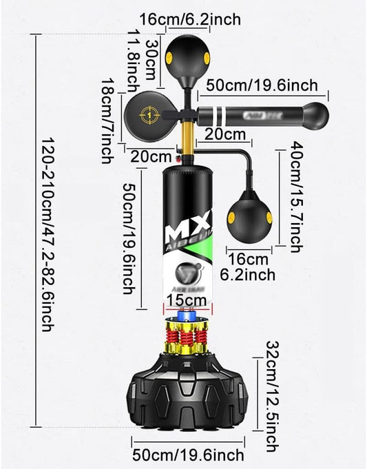 Speed Bags Boxing Reflex Trainer with 360° Spinning Bar – Adjustable Freestanding Set for Home & Gym